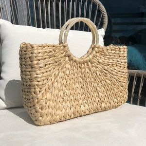 VINTAGE NUDE WICKER STRAW PURSE HANDBAG